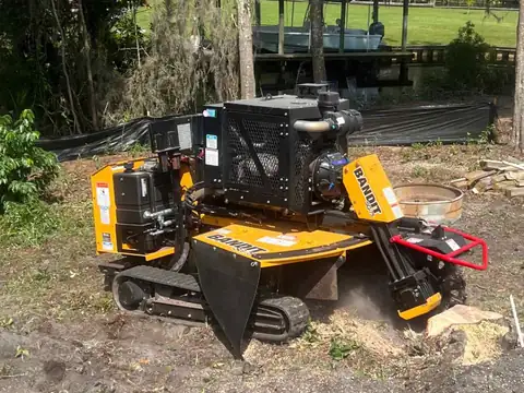 The Bandit SG-75 remote-controlled stump grinder on rubber tracks